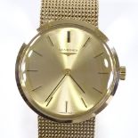 LONGINES - a 9ct gold mechanical wristwatch, champagne dial with baton hour markers and 9ct mesh