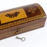 A Victorian Tunbridge Ware dome-top box with butterfly design to the lid, length 20cm
