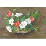 J G Richardson, watercolour, still life flowers in a basket, signed, 15" x 22", framed
