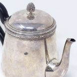 A French silver teapot of plain tapered form with pineapple knop, height 14cm, 12.7oz