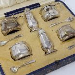 Cased 6-piece silver cruet set, by Mappin & Webb, hallmarks Birmingham 1927