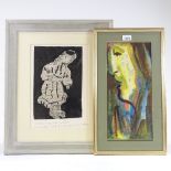 Arnold Daghani (1909 - 1985), watercolour, head, signed and dated 1957, 16" x 7.5", and abstract