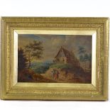 19th century oil on panel, figures on a country land, unsigned, 9" x 12", framed