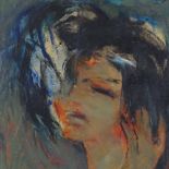 Mid-20th century Expressionist School, oil on board, head portrait, indistinctly signed, 19" x