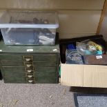 HOROLOGY INTEREST - watchmaker's Vintage metal chest of drawers and contents, including mostly tools