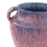 Upchurch Pottery 1930s handmade vase, pink/blue drip glaze, height 20cm, small chip to foot rim