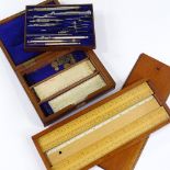A Victorian walnut-cased set of draughtsman's drawing instruments, length 20cm, and a mahogany-cased