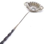 A French silver toddy ladle, with twisted whale-bone handle, length 38cm