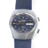 SICURA - a Vintage alarm automatic wristwatch, blue dial with baton hour markers, day date aperture,