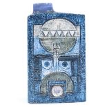 Troika Pottery Chimney vase, relief-moulded Aztec decoration with blue glaze sides, height 20cm,