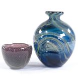 A Mdina glass vase, height 15cm, and a bubble glass bowl by Armando Jacobin for Kumela (2)