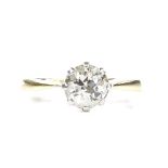 An 18ct gold 0.6ct solitaire diamond ring, platinum-topped settings, setting height 6mm, size H, 2g