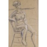Attributed to Stanley Spencer, charcoal/chalk, seated figure, signed 22 x 14", framed