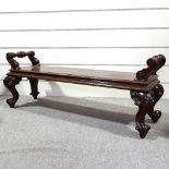 A 19th century mahogany hall bench, with scrolled acanthus legs, length 4'9" , seat height 1'4"
