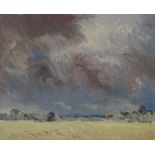 David Rolt (1915-1985), oil on board, Berkshire clouds, 1956, Exhibition label verso, 9" x ...
