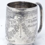 An Edwardian silver christening mug, with bright-cut engraved Adams style decoration, by Robert