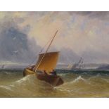 S M Drummond, oil on board, boats off the coast, signed, 6" x 13", framed