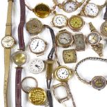 Various gold watch cases and wristwatches, including one 18ct, 225g total