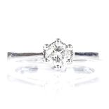 A platinum 0.52ct solitaire diamond ring, with openwork bridge, setting height 6.2mm, size M, 5.
