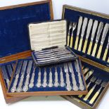 5 cased sets of silver and plated cutlery, including fish set, knives etc