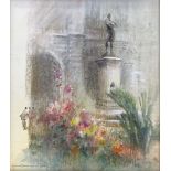 Soon Kam Wan, watercolour, the Raffles Statue Singapore, signed, 10.5" x 9.5", framed