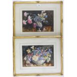 E C Hatch, pair of watercolours, still lives, signed, 9.5" x 14", framed
