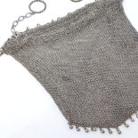 A silver chainmail mesh purse/bag, width 16cm, 5.1oz
