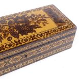 A Victorian Tunbridge Ware jewel box with inlaid floral marquetry decorated lid, length 24cm