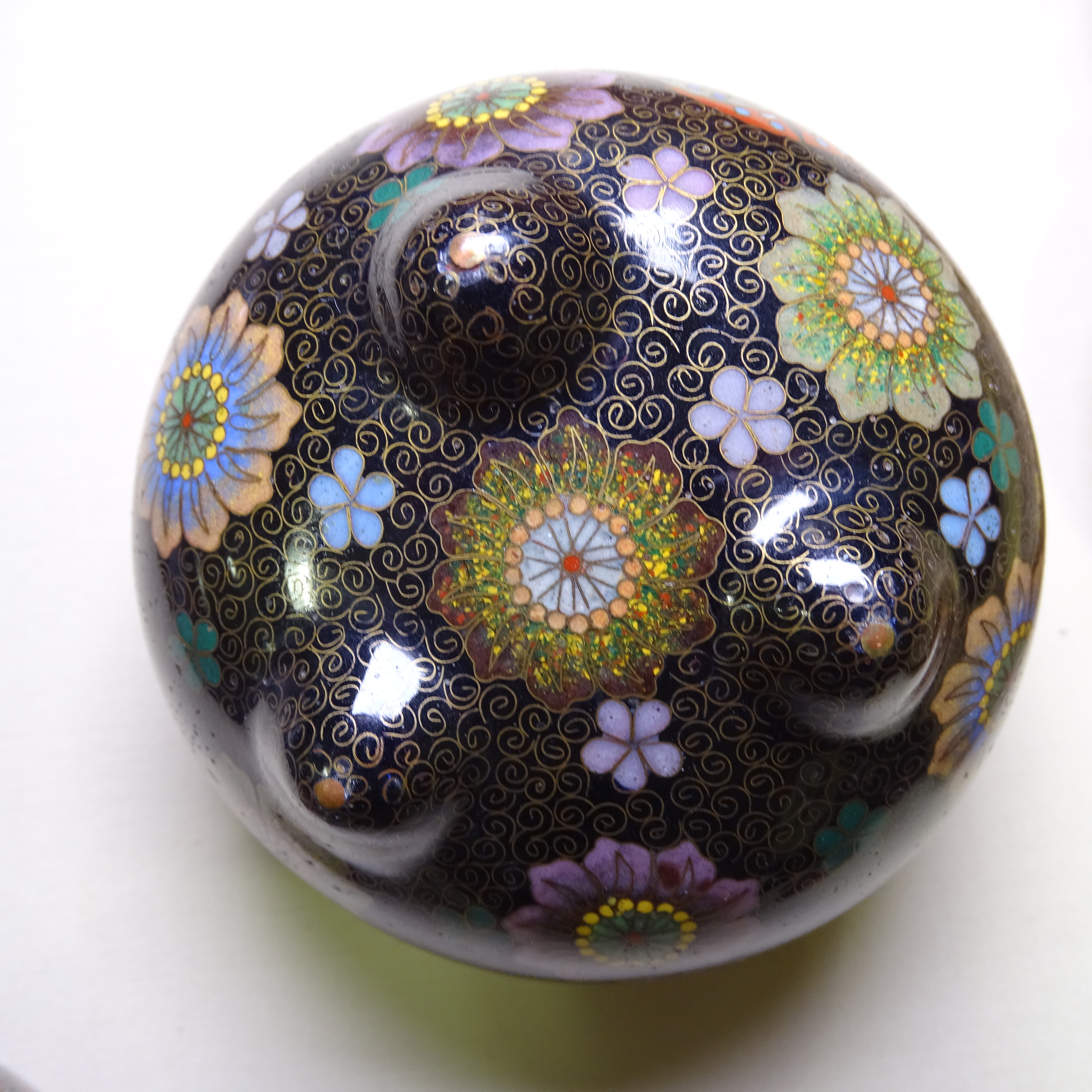 A Japanese cloisonne Koro by Ota Jinnoei, Meiji Period, height 13cm, diameter 13cm, and 2 other - Image 6 of 9