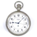 ZENITH - a Royal Navy steel-cased open-face top-wind Deck pocket watch, white enamel dial with
