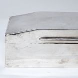A George V Art Deco rectangular silver cigarette box, with engine turned lid, by George Unite,