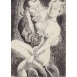French School etching, circa 1930, erotic study, unsigned, plate size 7" x 5", framed