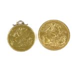 A 1912 gold sovereign, and a 1911 gold half sovereign with pendant mount
