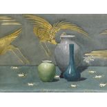 Cecil Scott Burgess (1870 - 1971, American), watercolour, still life with cranes, signed, 14.5" x