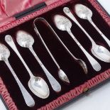 A cased Victorian set of silver teaspoons and sugar tongs, by Tomas Bradbury, hallmarks London 1898