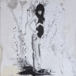 Cherri Wood, mixed media on paper, abstract figure, 30" x 20", framed