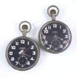 2 Air Ministry Cockpit Mark V pocket watches, black dials with Arabic numerals and British Broad