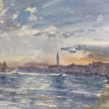 David Gluck ARCA RWS, watercolour, sunset Schiavoni Venice, signed with artist's label verso, 20"