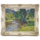 Leonard Richmond, oil on canvas, a mountain stream, signed, 14" x 18", framed