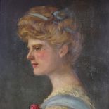 19th century oil on canvas, portrait of a woman, unsigned, 22" x 17", framed