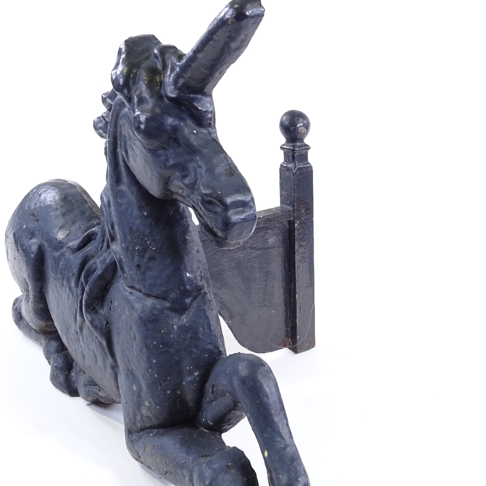 A Victorian cast-iron unicorn design fire ornament, length 57cm - Image 2 of 3