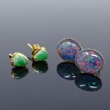 A pair of 9ct gold opal doublet earrings, earring height 10.7mm, together with a pair of 9ct jade