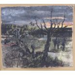 English School, gouache, circa 1940, landscape, unsigned, 13" x 15", framed