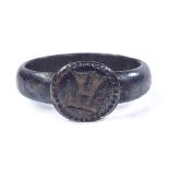 A Medieval 15th/16th century silver seal ring, setting height 9.6mm, size R, 6.9g, together with a