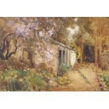 Margaret Stoddart, watercolour, blossom trees in a garden, signed, 10" x 14", framed