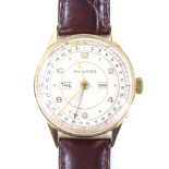 MOVADO - a Vintage 18ct gold triple calendar mechanical wristwatch, silver and cream target dial