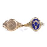 A 9ct gold blue enamel swivel Masonic signet ring, setting height 13.9mm, size U, together with a