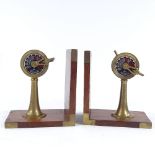 A pair of brass and hardwood ship's telegraph design bookends, height 15cm