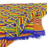 A Ghana Ashanti Kente cloth with interwoven polychrome geometric strips