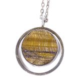 A stylised sterling silver and rough-cut tiger's eye pendant necklace, on sterling chain, pendant